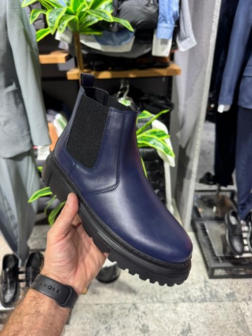 OLD-213 Lacivert Düz Deri EvA Taban