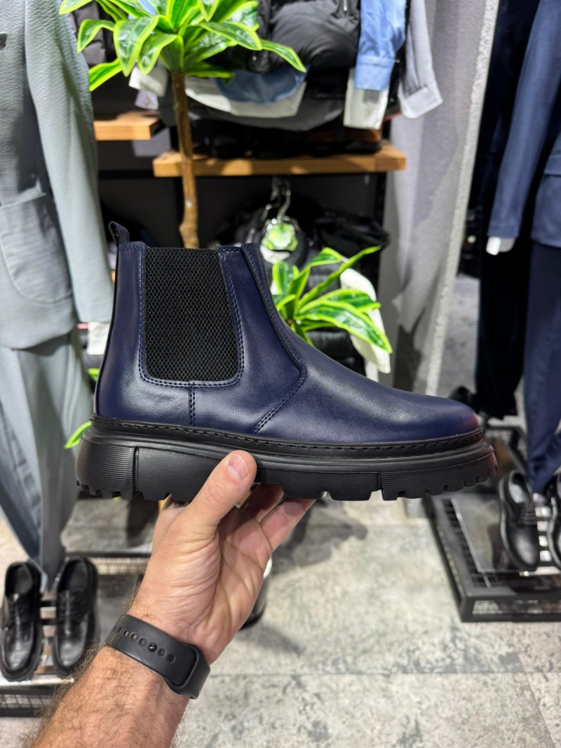 OLD-213 Lacivert Düz Deri EvA Taban