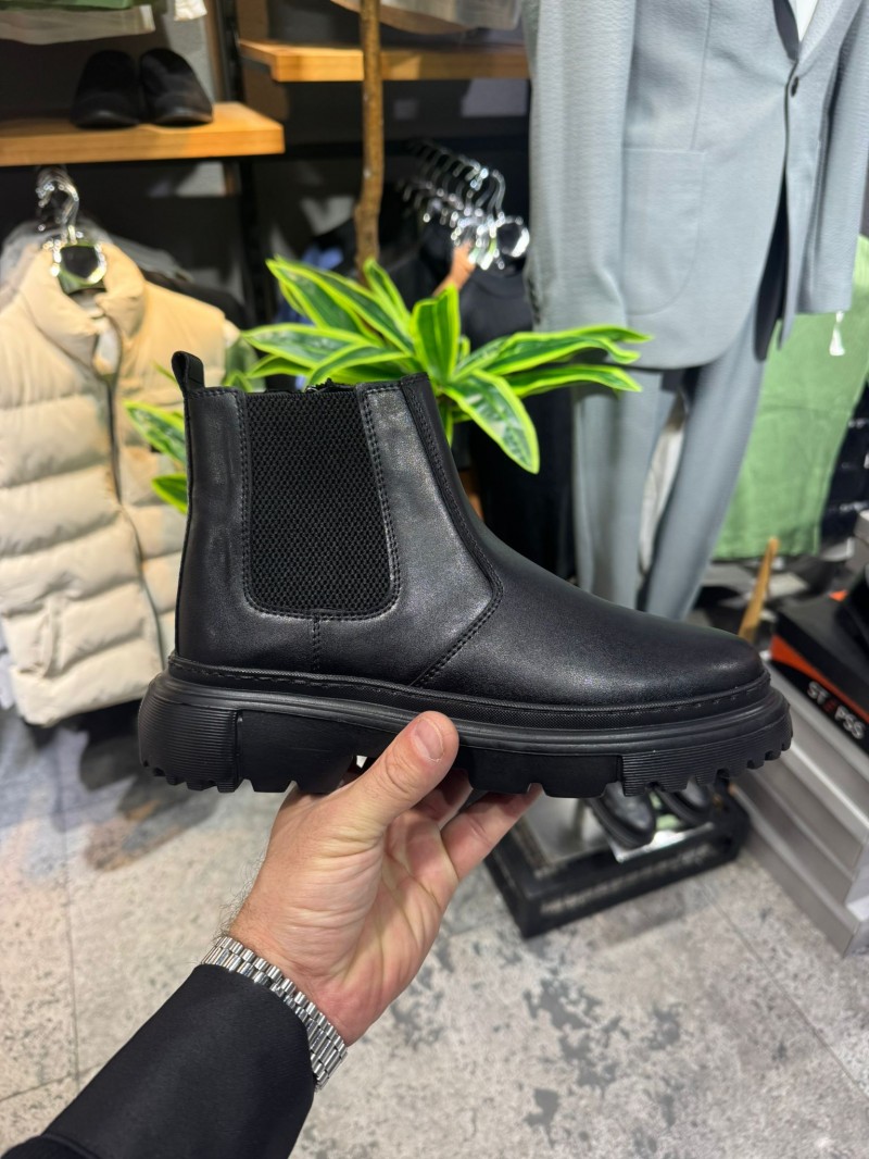 OLD-221 Siyah Deri Yandan Fermuarlı