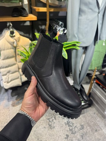 OLD-221 Siyah Deri Yandan Fermuarlı