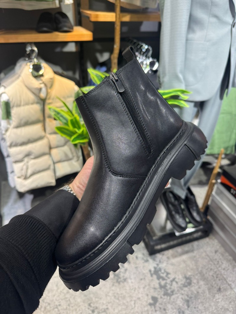 OLD-221 Siyah Deri Yandan Fermuarlı