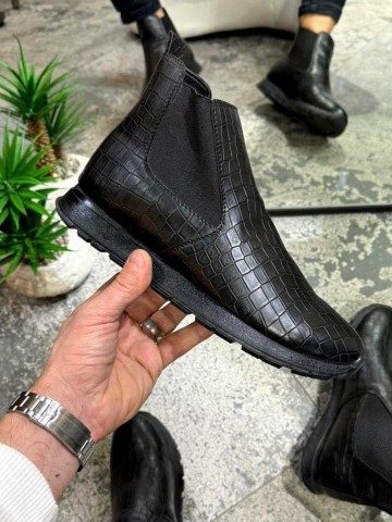 OLD-224 Damalı Siyah Deri Spor Siyah Taban