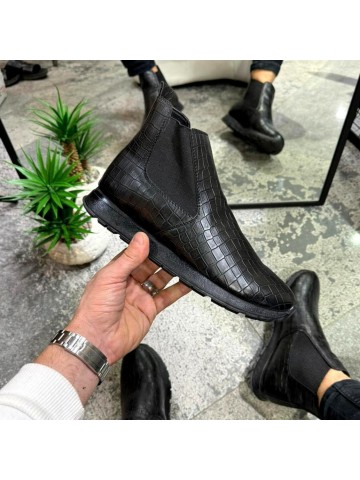 OLD-224 Damalı Siyah Deri Spor Siyah Taban