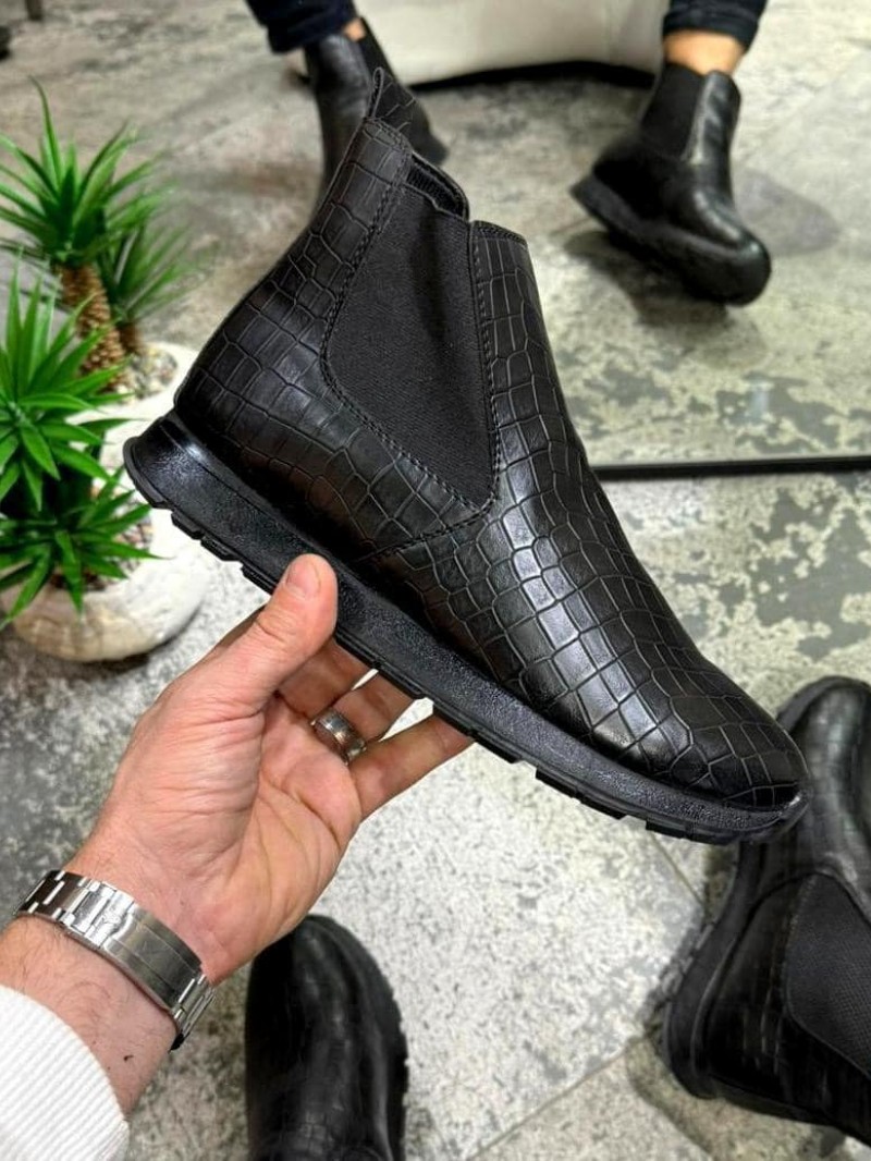 OLD-224 Damalı Siyah Deri Spor Siyah Taban