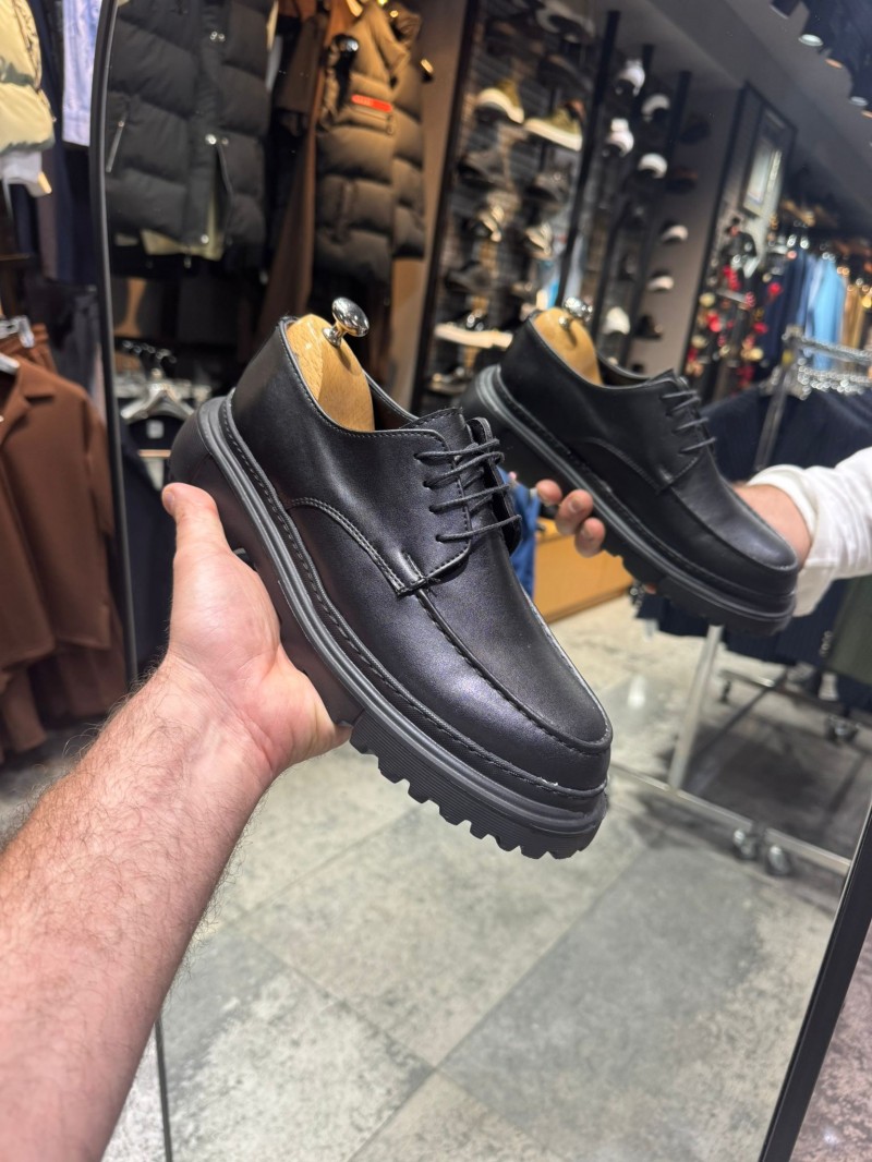 OLD-5051 Siyah Deri Bağcıklı