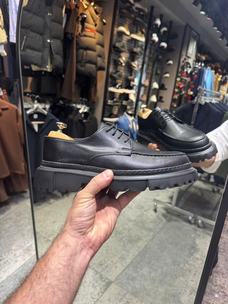 OLD-5051 Siyah Deri Bağcıklı