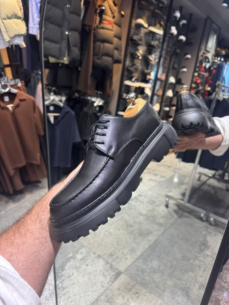 OLD-5051 Siyah Deri Bağcıklı