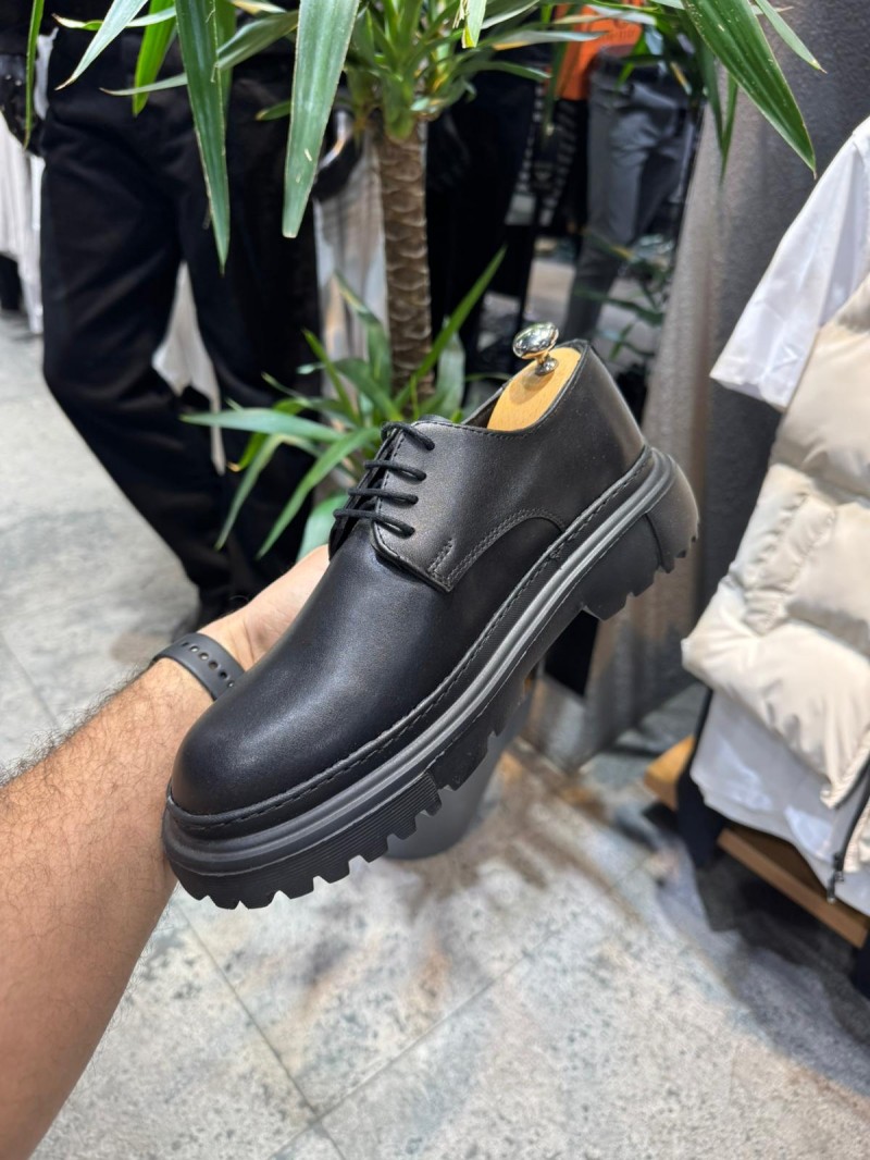 OLD-5061 Siyah Deri Bağcıklı