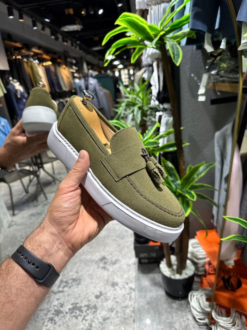 OLD-5104 Süet Haki Yeşil Püsküllü